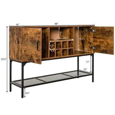 Costway Industrial Kitchen Buffet Sideboard 2-Door Console Table W/Open Shelf Wine Rack 5 Costway Industrial Kitchen Buffet Sideboard 2-Door Console Table W/Open Shelf Wine Rack - Image 3