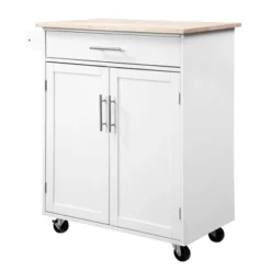 HOMCOM Kitchen Island Cart Rolling Trolley Cart With Drawer, Storage Cabinet & Towel Rack -Restaurant Furniture Store GUEST 0173900e e25e 44f9 80cf 300779f2fa55