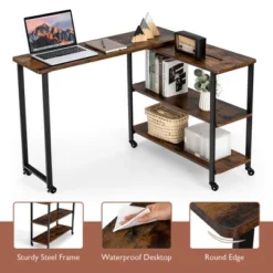 Costway Patented Large 360 Degree Free Rotating Sofa Side Table With Wheels Storage Shelf Rustic Brown -Restaurant Furniture Store GUEST 0345d5a3 f7ec 4dea b897 3aa653699b6a