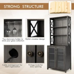 Costway Tall Freestanding Bar Cabinet Kitchen Buffet W/ Glass Holder & Adjustable Shelf -Restaurant Furniture Store GUEST 0394810e 7165 4ac3 b36d 9ec36f0dac60