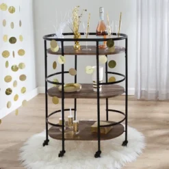 Honey-Can-Do 3 Tier Oval Bar Cart Walnut -Restaurant Furniture Store GUEST 04650eb1 ab13 4700 82ae e30339940514