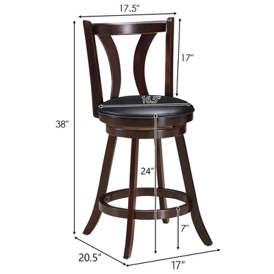 Costway Set Of 2 Swivel Bar Stool 24'' Counter Height Leather Padded Dining Kitchen Chair 3 Costway Set Of 2 Swivel Bar Stool 24'' Counter Height Leather Padded Dining Kitchen Chair