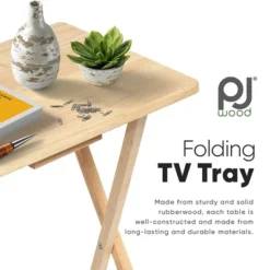 PJ Wood Lightweight Rectangle Folding TV Snack Tray Tables With Compact Storage Rack, Solid Wood Construction, Natural, (2 Piece Set) -Restaurant Furniture Store GUEST 05c2d050 694e 4aa8 af00 aac5db050bfd