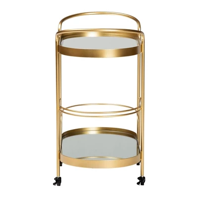 Kamal Glam Brushed Metal And Mirrored Glass 2 Tier Mobile Wine Bar Cart Gold - Baxton Studio 13 Kamal Glam Brushed Metal And Mirrored Glass 2 Tier Mobile Wine Bar Cart Gold - Baxton Studio - Image 11