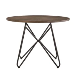42" Leonard Round Dining Table With Black Iron Legs Walnut Finish - Inspire Q