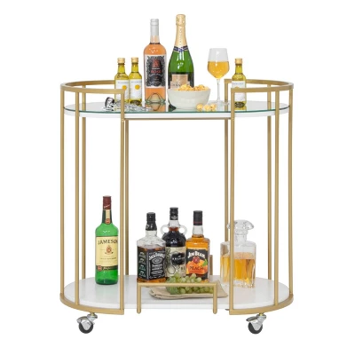 Pavillion 2 Tier Oval Bar Serving Cart Shelves With Glass Mirror Gold - Studio Designs 14 Pavillion 2 Tier Oval Bar Serving Cart Shelves With Glass Mirror Gold - Studio Designs - Image 12