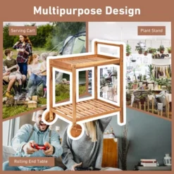 Costway 2-Tier Acacia Rolling Kitchen Trolley Cart Dining Serving Cart Outdoor W/ Wheels -Restaurant Furniture Store GUEST 09f48bd3 9183 4d43 9305 a7ecbb1676c6