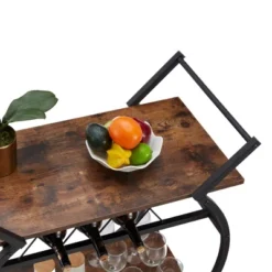 Jomeed Wood And Metal Portable Rolling Kitchen Bar Or Coffee Cart With 3 Bottle Horizontal Wine Rack With Handles And Lockable Casters, Gray Oak -Restaurant Furniture Store GUEST 09fa855b 8716 42d7 9477 e8ef7d57f29c