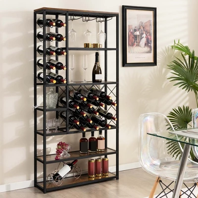 Costway Industrial Wine Rack Multi-purpose Freestanding Bakers Rack With Glass Holder 3 Costway Industrial Wine Rack Multi-purpose Freestanding Bakers Rack With Glass Holder