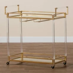 Savannah Metal And Glass Wine Cart Gold/Clear - Baxton Studio -Restaurant Furniture Store GUEST 0c5d8a5a bd99 42d9 82d6 ee43a13a79f4