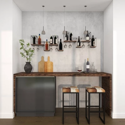 Metal Geometric 7 Bottle Wall Wine Rack With 5 Glass Holder Slots Black - Olivia & May 12 Metal Geometric 7 Bottle Wall Wine Rack With 5 Glass Holder Slots Black - Olivia & May - Image 10