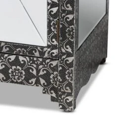Wycliff Metal And Mirrored Glass 1 Drawer Sideboard Buffet Dark Gray/Silver - Baxton Studio -Restaurant Furniture Store GUEST 0f099225 ce20 429f b0af 8a1a32c10a04