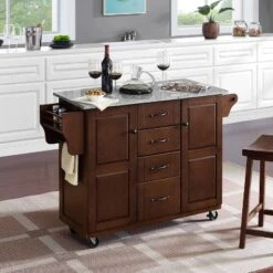 Eleanor Granite Top Kitchen Cart Mahogany/Gray - Crosley -Restaurant Furniture Store GUEST 0fa54e3c 2c9f 47a0 bf84 d8e7014e0162