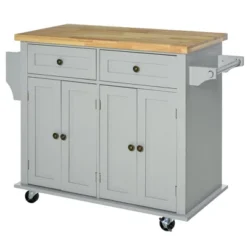HOMCOM Kitchen Island On Wheels, Rolling Cart With Rubber Wood Top, Spice Rack, Towel Rack & Drawers For Dining Room, Gray -Restaurant Furniture Store GUEST 10253e18 c953 4fbe b652 57638a1e5ae6