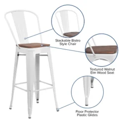 Emma And Oliver 30"H Metal Dining Barstool With Back And Square Wood Seat -Restaurant Furniture Store GUEST 10c35858 4365 44c2 a0b6 829cead99b0e
