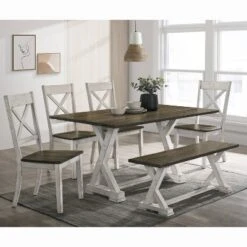 6pc Calton Farmhouse Dining Set With Bench Chestnut - HOMES: Inside + Out
