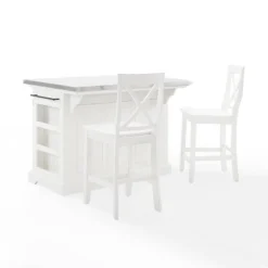 Julia Stainless Steel Top Island With 2 X-Back Stools - Crosley -Restaurant Furniture Store GUEST 11e88127 a1d2 4450 8f07 7ccc43bc3601