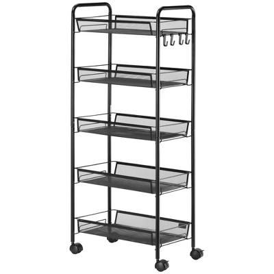 HOMCOM 5 Tier Utility Rolling Cart, Metal Storage Cart, Kitchen Cart With Removable Mesh Baskets, For Living Room, Laundry, Garage And Bathroom, Black 5 HOMCOM 5 Tier Utility Rolling Cart, Metal Storage Cart, Kitchen Cart With Removable Mesh Baskets, For Living Room, Laundry, Garage And Bathroom, Black - Image 3