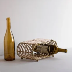 Wrapped Brass Metal & Rattan Wine Bottle Holder - Foreside Home & Garden -Restaurant Furniture Store GUEST 12be7d6a 8bf7 4460 8966 b325e3686d04