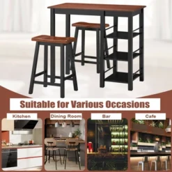 Costway 3-Piece Counter Height Dining Table Set W/2 Saddle Stools&Storage Shelves Walnut -Restaurant Furniture Store GUEST 145cd09f dcf6 454f 96f4 1846b5e37848
