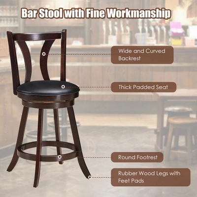 Costway Set Of 2 Swivel Bar Stool 24'' Counter Height Leather Padded Dining Kitchen Chair 11 Costway Set Of 2 Swivel Bar Stool 24'' Counter Height Leather Padded Dining Kitchen Chair - Image 9
