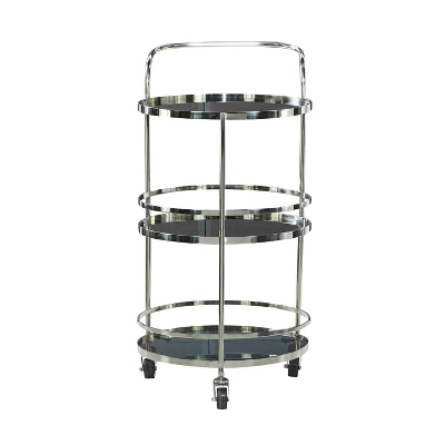 Contemporary Stainless Steel And Smoke Glass Bar Cart Silver - Olivia & May 8 Contemporary Stainless Steel And Smoke Glass Bar Cart Silver - Olivia & May - Image 6