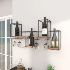 Metal Geometric 7 Bottle Wall Wine Rack With 5 Glass Holder Slots Black - Olivia & May 24 Metal Geometric 7 Bottle Wall Wine Rack With 5 Glass Holder Slots Black - Olivia & May -Restaurant Furniture Store GUEST 15765207 9caf 4d51 a272 0b095818e2c7