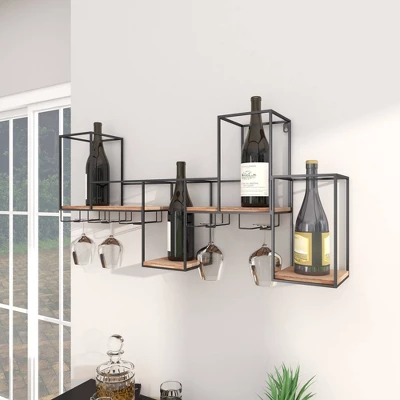 Metal Geometric 7 Bottle Wall Wine Rack With 5 Glass Holder Slots Black - Olivia & May 11 Metal Geometric 7 Bottle Wall Wine Rack With 5 Glass Holder Slots Black - Olivia & May - Image 9