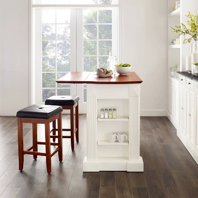 Coventry Drop Leaf Top Kitchen Island With Upholstered Square Stools White - Crosley 5 Coventry Drop Leaf Top Kitchen Island With Upholstered Square Stools White - Crosley - Image 4