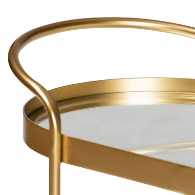 Kamal Glam Brushed Metal And Mirrored Glass 2 Tier Mobile Wine Bar Cart Gold - Baxton Studio 10 Kamal Glam Brushed Metal And Mirrored Glass 2 Tier Mobile Wine Bar Cart Gold - Baxton Studio - Image 8
