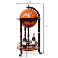 Costway 17.5'' Wood Globe Wine Bar Stand 16th Century Italian Rack Liquor Bottle Shelf