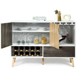 Costway Mid-Century Buffet Sideboard Wooden Storage Cabinet W/ Wine Rack & Glass Holder -Restaurant Furniture Store GUEST 189906ae 4e4c 4438 9c18 e808b163519f