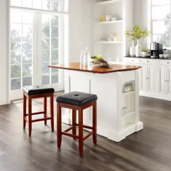 Coventry Drop Leaf Top Kitchen Island With Upholstered Square Stools White - Crosley 11 Coventry Drop Leaf Top Kitchen Island With Upholstered Square Stools White - Crosley -Restaurant Furniture Store GUEST 19eac786 9f07 4970 8639 dcc444898912