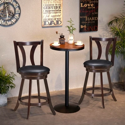 Costway Set Of 2 Swivel Bar Stool 24'' Counter Height Leather Padded Dining Kitchen Chair 4 Costway Set Of 2 Swivel Bar Stool 24'' Counter Height Leather Padded Dining Kitchen Chair - Image 2