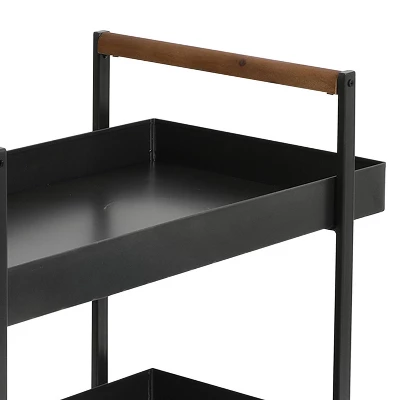 Metal Frame Bar Cart With Tray Shelves Black - The Urban Port 6 Metal Frame Bar Cart With Tray Shelves Black - The Urban Port - Image 4