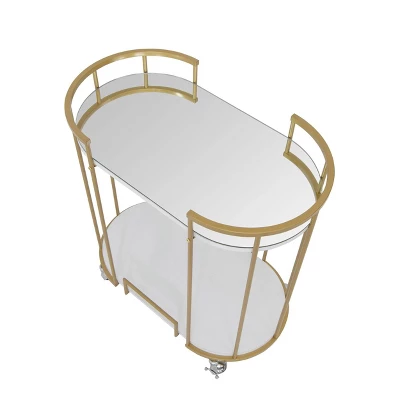 Pavillion 2 Tier Oval Bar Serving Cart Shelves With Glass Mirror Gold - Studio Designs 10 Pavillion 2 Tier Oval Bar Serving Cart Shelves With Glass Mirror Gold - Studio Designs - Image 8