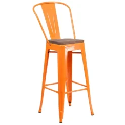 Emma And Oliver 30"H Metal Dining Barstool With Back And Square Wood Seat -Restaurant Furniture Store GUEST 1d9ac070 9a13 47b6 bfd2 c0204f3c0986