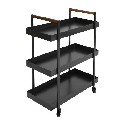 Metal Frame Bar Cart With Tray Shelves Black - The Urban Port 4 Metal Frame Bar Cart With Tray Shelves Black - The Urban Port - Image 2