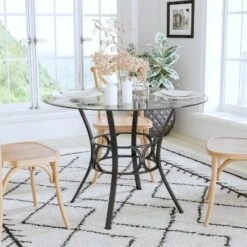 Emma And Oliver 42'' Round Glass Dining Table With Black Metal Frame