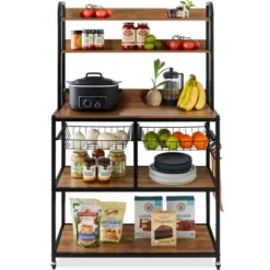 Best Choice Products 67in Counter-Height Baker's Rack W/ Locking Wheels, Adjustable Feet, 2 Wire Baskets -Restaurant Furniture Store GUEST 1e657848 be08 4e8f 85db 67606940e94c