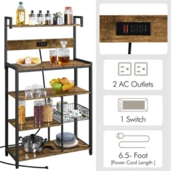 Yaheetech 5-Tier 56" H Baker’s Rack With Wire Basket & Power Outlets, Rustic Brown -Restaurant Furniture Store GUEST 200ccec3 1ded 4b9a bb41 b04f39866526