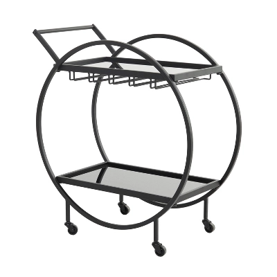 Contemporary Metal Round Bar Cart - Olivia & May 3 Contemporary Metal Round Bar Cart - Olivia & May