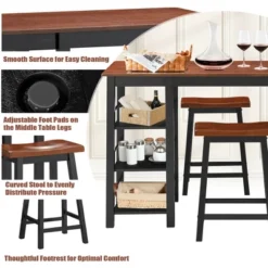 Costway 3-Piece Counter Height Dining Table Set W/2 Saddle Stools&Storage Shelves Walnut -Restaurant Furniture Store GUEST 213ac473 2878 45b5 97e4 ad7162afe767
