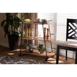3 Tier Bernard Industrial Metal And Wood Mobile Wine Bar Cart Black/Walnut - Baxton Studio -Restaurant Furniture Store GUEST 21e303c4 a68d 409f 9423 7faa5d2755e8