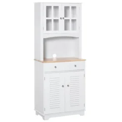 HOMCOM 67" Modern Buffet With Hutch, Louvered Kitchen Pantry Microwave Cabinet With Framed Glass Doors And 2 Drawers, White -Restaurant Furniture Store GUEST 222e08ab 4f68 4c38 97c6 37c8d6b86790
