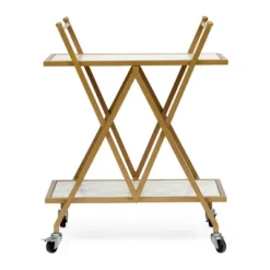 Chaves Handcrafted Modern Glam Marble Bar Cart Gold/White - Christopher Knight Home -Restaurant Furniture Store GUEST 231c5a4c e189 42e8 a921 1068187ff787
