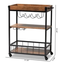 Cerne Oak And Finished Mobile Metal Bar Cart With Wine Bottle Rack Brown - Baxton Studio -Restaurant Furniture Store GUEST 23852120 e3f0 4275 b03e 8fb5cb87f867