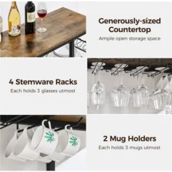 Yaheetech Home Bar Industrial Wine Rack Table With Glass Holder, Wine Bar Cabinet, Rustic Brown -Restaurant Furniture Store GUEST 239cd0f3 3ae8 4a28 bd46 1dde90cca53a