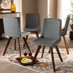 Set Of 4 Pernille Fabric Upholstered Walnut Finished Dining Chairs Gray/Walnut - Baxton Studio -Restaurant Furniture Store GUEST 241dbba0 ab8e 4bc5 950b 9813e998db5b