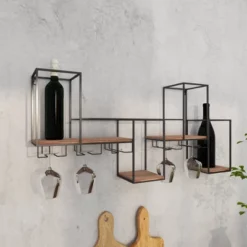 Metal Geometric 7 Bottle Wall Wine Rack With 5 Glass Holder Slots Black - Olivia & May 20 Metal Geometric 7 Bottle Wall Wine Rack With 5 Glass Holder Slots Black - Olivia & May -Restaurant Furniture Store GUEST 269aa038 493a 4dba a584 f1f5c55ab517